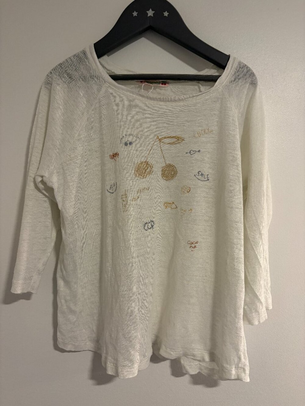 Bonpoint long sleeved linen shirt with cherry graphics size 8